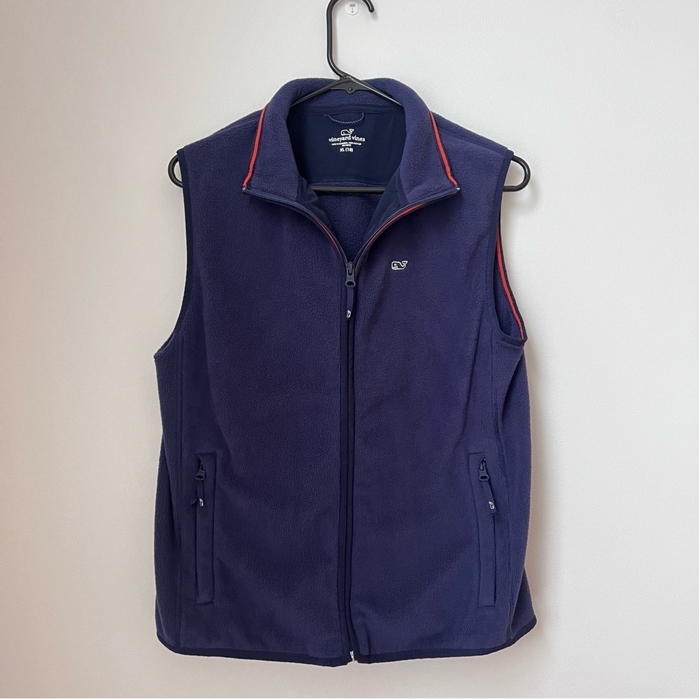 Vineyard Vines Boys XL Navy Blue Fleece Full Zip Vest Whale Logo